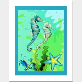 Bright Green/Aqua Seahorses Posters and Art